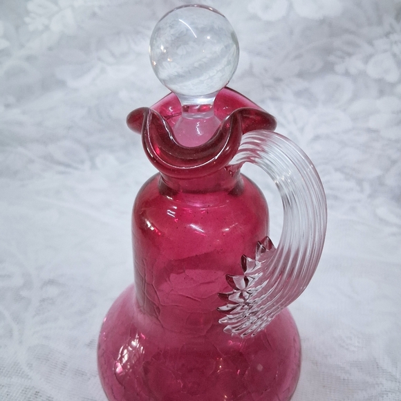 Vintage Gibson Rose Crackle Glass Cruet Pitcher With Stopper - Picture 9 of 12